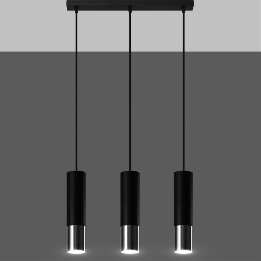Κρεμαστό φωτιστικό οροφής LOOPEZ 3xGU10/10W/230V μαύρο/γυαλιστερό χρώμιο
