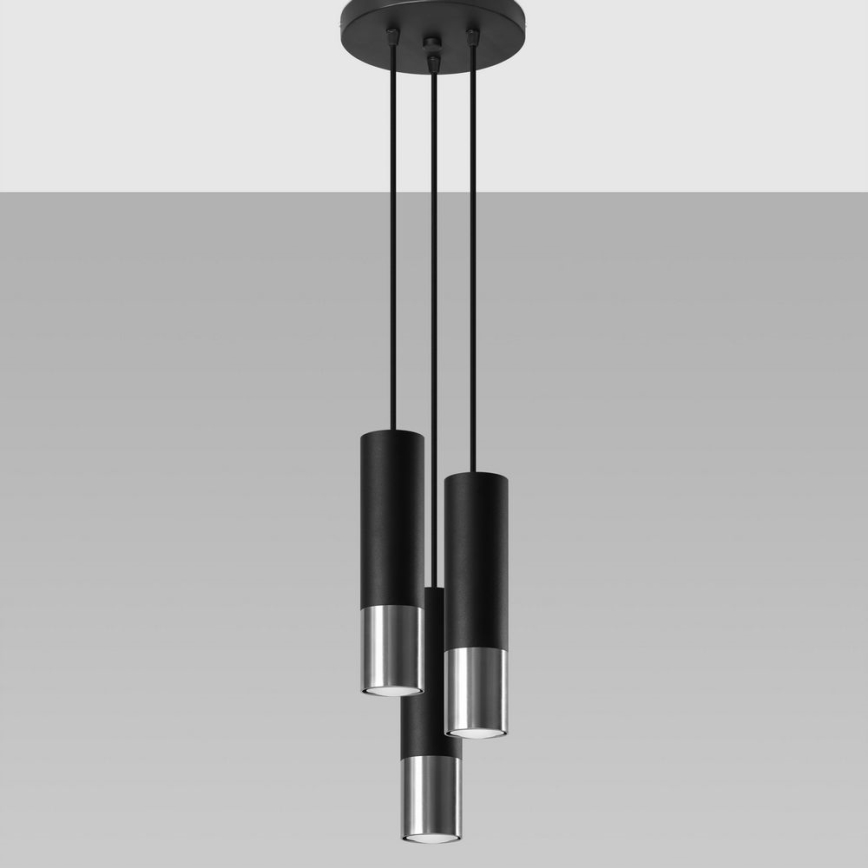 Κρεμαστό φωτιστικό οροφής LOOPEZ 3xGU10/10W/230V στρογγυλό μαύρο/γυαλιστερό χρώμιο