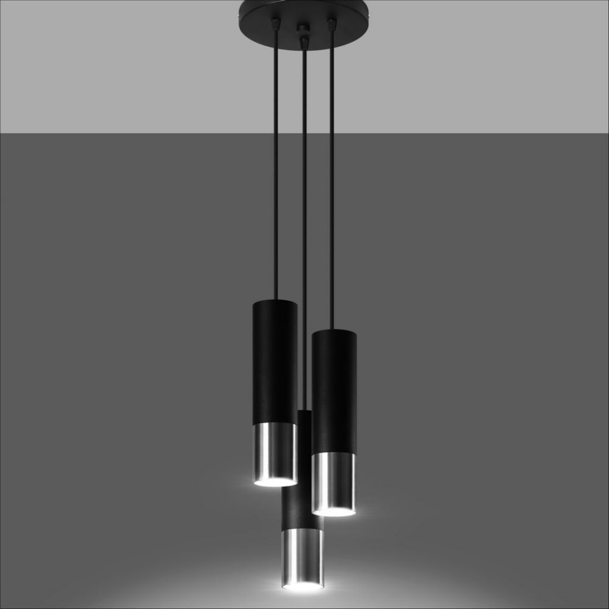 Κρεμαστό φωτιστικό οροφής LOOPEZ 3xGU10/10W/230V στρογγυλό μαύρο/γυαλιστερό χρώμιο