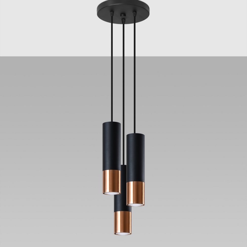 Κρεμαστό φωτιστικό οροφής LOOPEZ 3xGU10/10W/230V στρογγυλό μαύρο/χαλκός