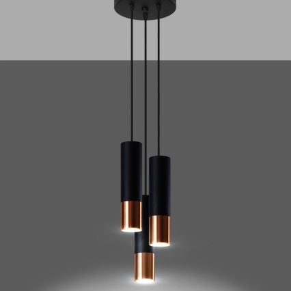 Κρεμαστό φωτιστικό οροφής LOOPEZ 3xGU10/10W/230V στρογγυλό μαύρο/χαλκός