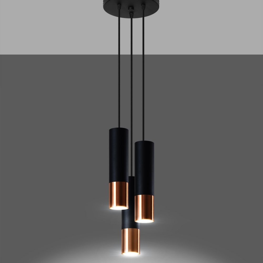 Κρεμαστό φωτιστικό οροφής LOOPEZ 3xGU10/10W/230V στρογγυλό μαύρο/χαλκός
