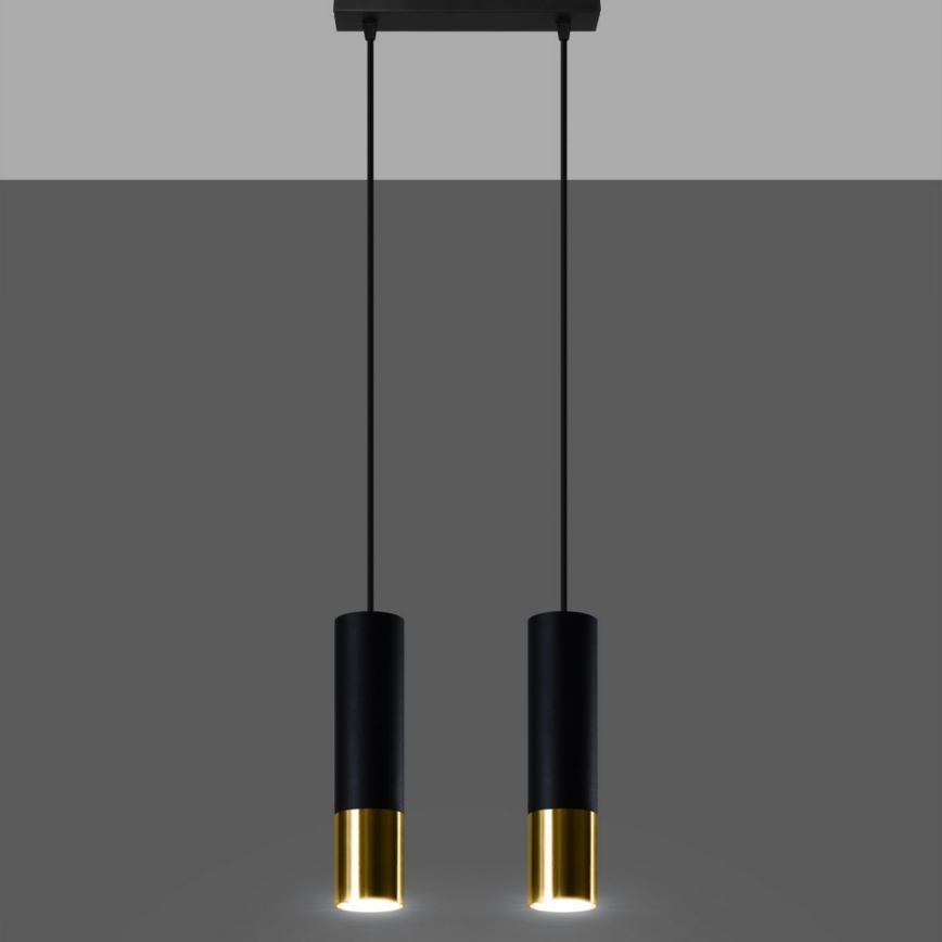 Κρεμαστό φωτιστικό οροφής LOOPEZ 2xGU10/10W/230V μαύρο/χρυσαφί