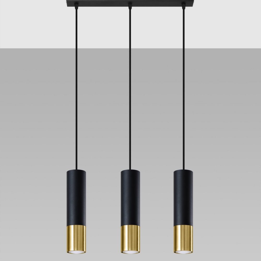 Κρεμαστό φωτιστικό οροφής LOOPEZ 3xGU10/10W/230V μαύρο/χρυσαφί