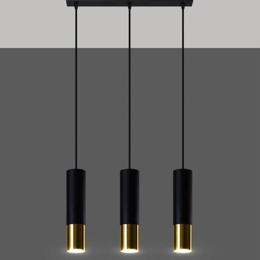 Κρεμαστό φωτιστικό οροφής LOOPEZ 3xGU10/10W/230V μαύρο/χρυσαφί