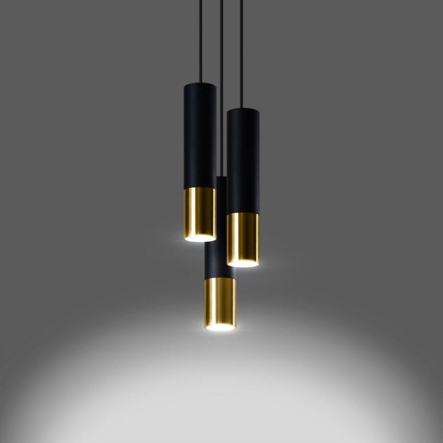 Κρεμαστό φωτιστικό οροφής LOOPEZ 3xGU10/10W/230V στρογγυλό μαύρο/χρυσό