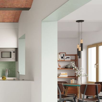 Κρεμαστό φωτιστικό οροφής PABLO 3xGU10/40W/230V μαύρο/οξιά