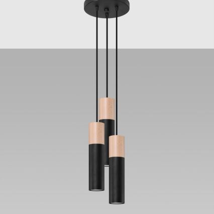 Κρεμαστό φωτιστικό οροφής PABLO 3xGU10/40W/230V μαύρο/οξιά