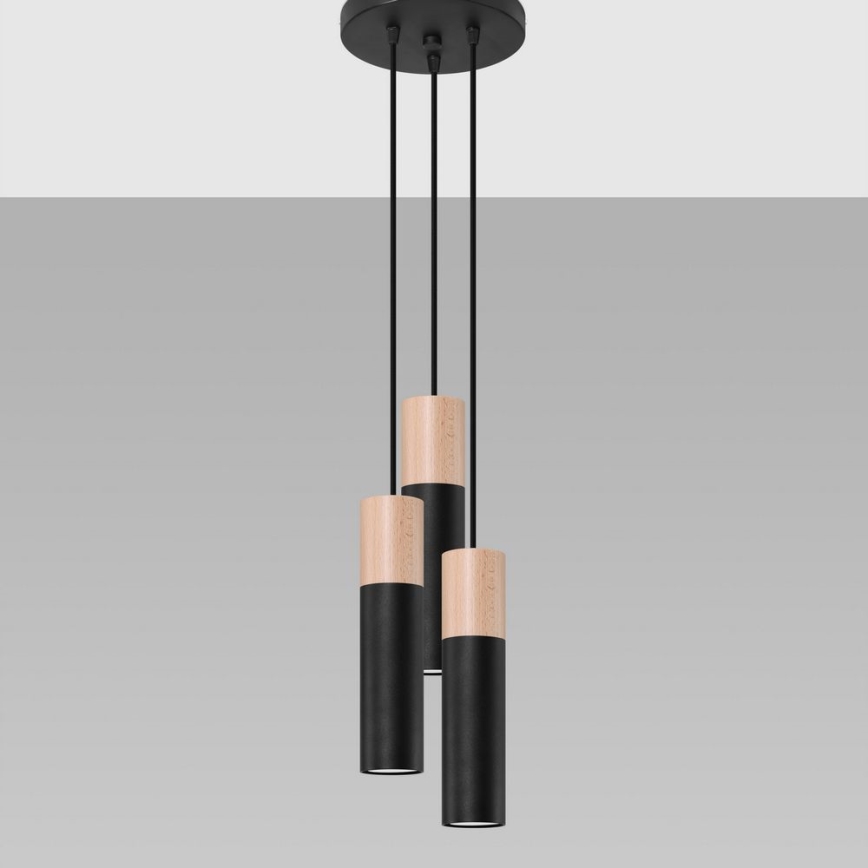 Κρεμαστό φωτιστικό οροφής PABLO 3xGU10/40W/230V μαύρο/οξιά