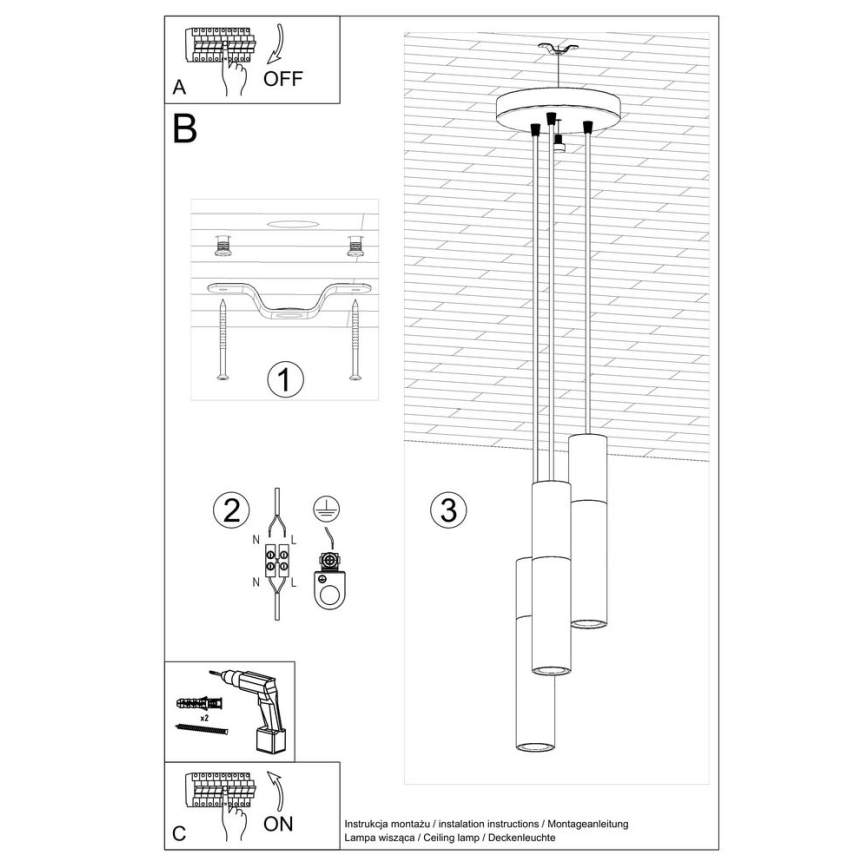 Κρεμαστό φωτιστικό οροφής BORGIO 3xGU10/40W/230V τσιμέντο/μέταλλο μαύρο