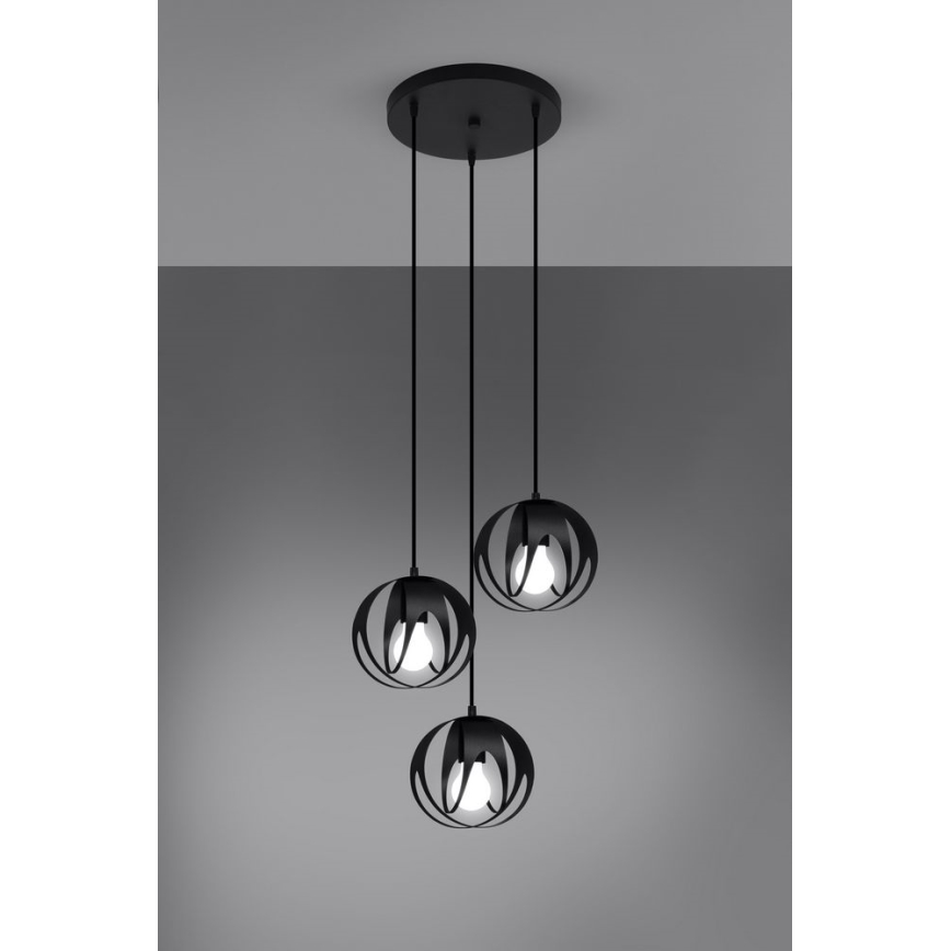 Πολύφωτο κρεμαστό TULOS 3xE27/60W/230V μαύρο