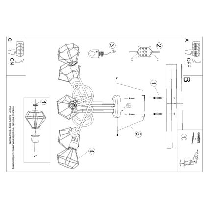 Φωτιστικό οροφής με βραχίονα ARTEMIS 5xE14/40W/230V μαύρο