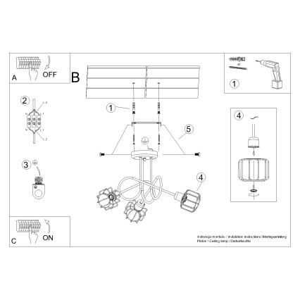 Φωτιστικό οροφής με βραχίονα BELUCI 3xE14/40W/230V μαύρο