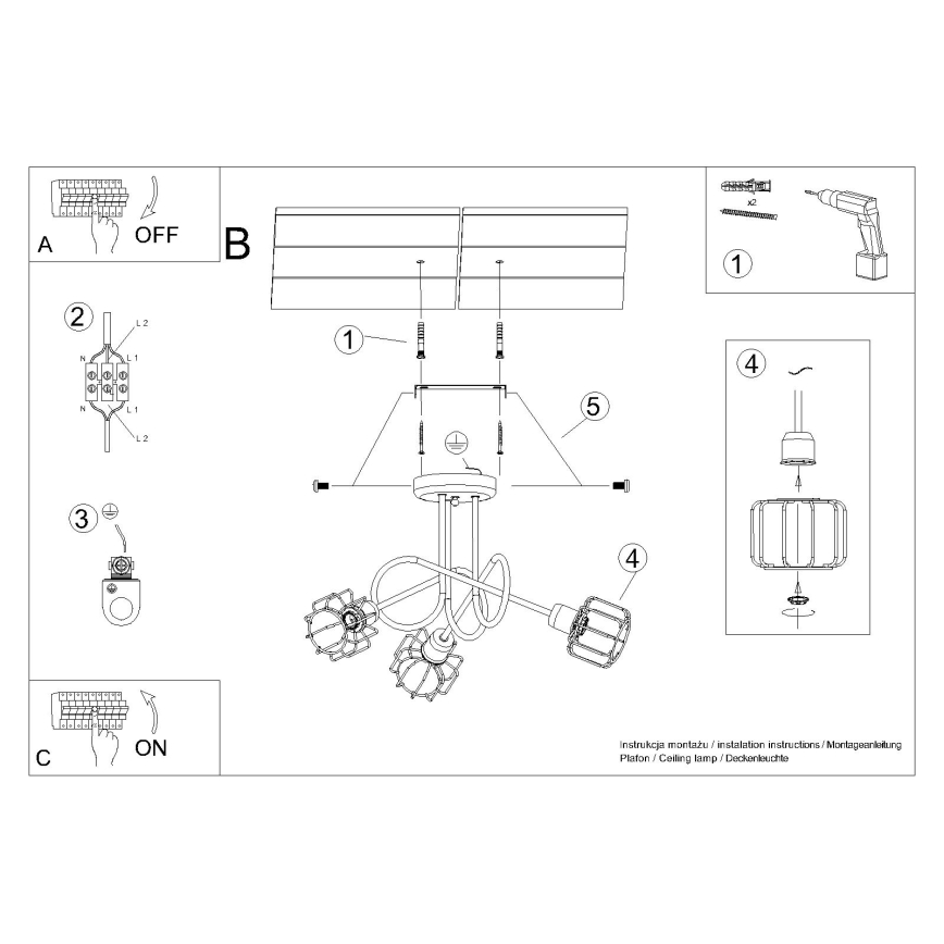 Φωτιστικό οροφής με βραχίονα BELUCI 3xE14/40W/230V μαύρο