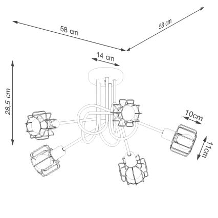 Φωτιστικό οροφής με βραχίονα BELUCI 5xE14/40W/230V μαύρο