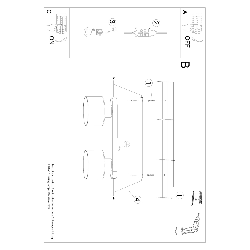 Οροφιαίο φωτιστικό SAVAR 2xE27/60W/230V μαύρο