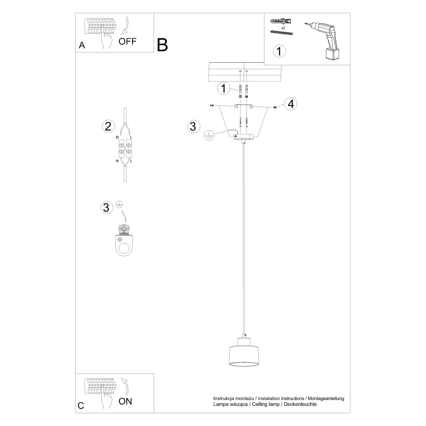Φωτιστικό οροφής με καλώδιο SAVAR 1xE27/60W/230V μαύρο