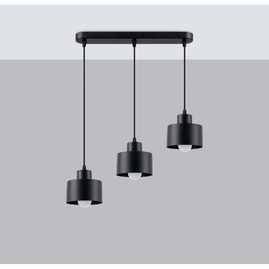 Κρεμαστό φωτιστικό οροφής ράγα SAVAR 3xE27/60W/230V μαύρο