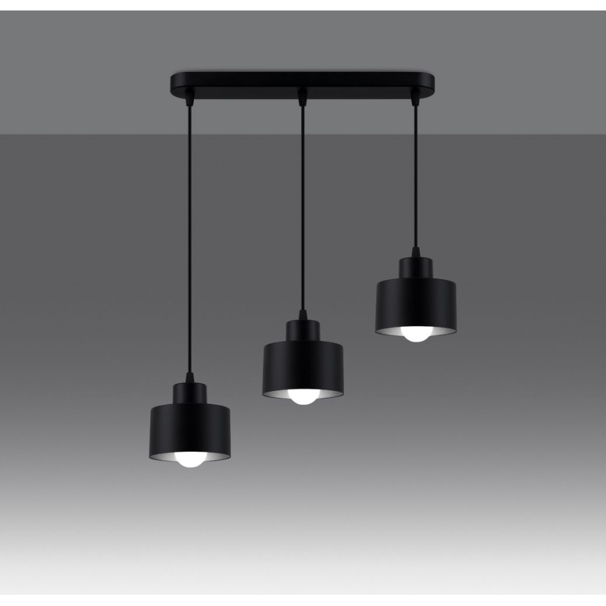 Κρεμαστό φωτιστικό οροφής ράγα SAVAR 3xE27/60W/230V μαύρο