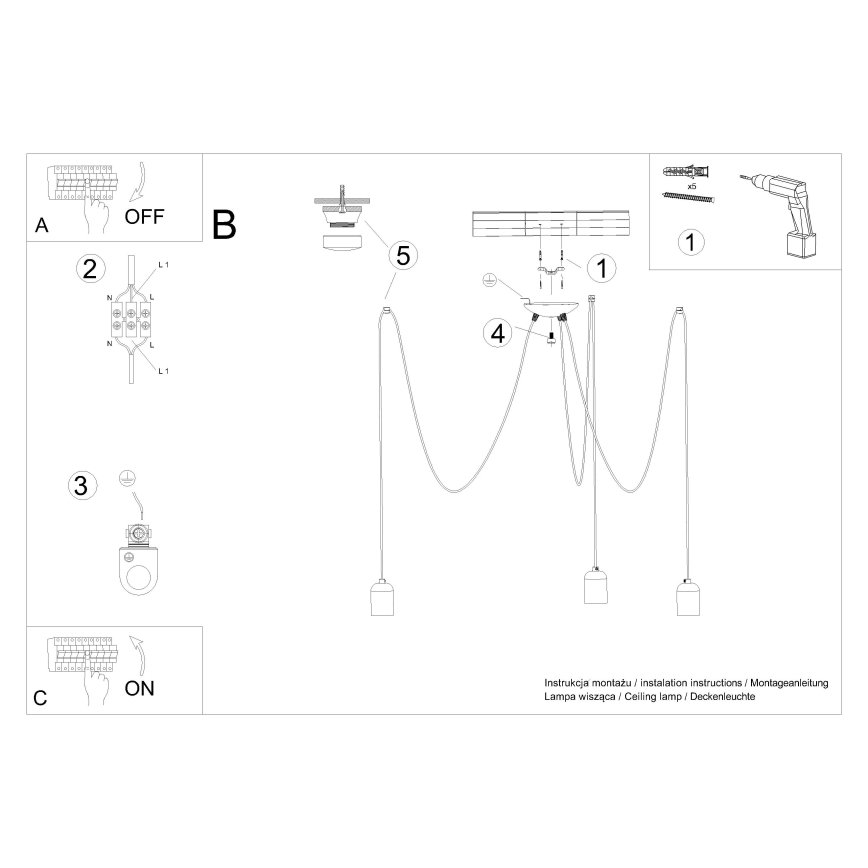 Κρεμαστό φωτιστικό οροφής NESO 3xE27/15W/230V spider τσιμέντο