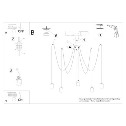Κρεμαστό φωτιστικό οροφής NESO 5xE27/15W/230V spider τσιμέντο