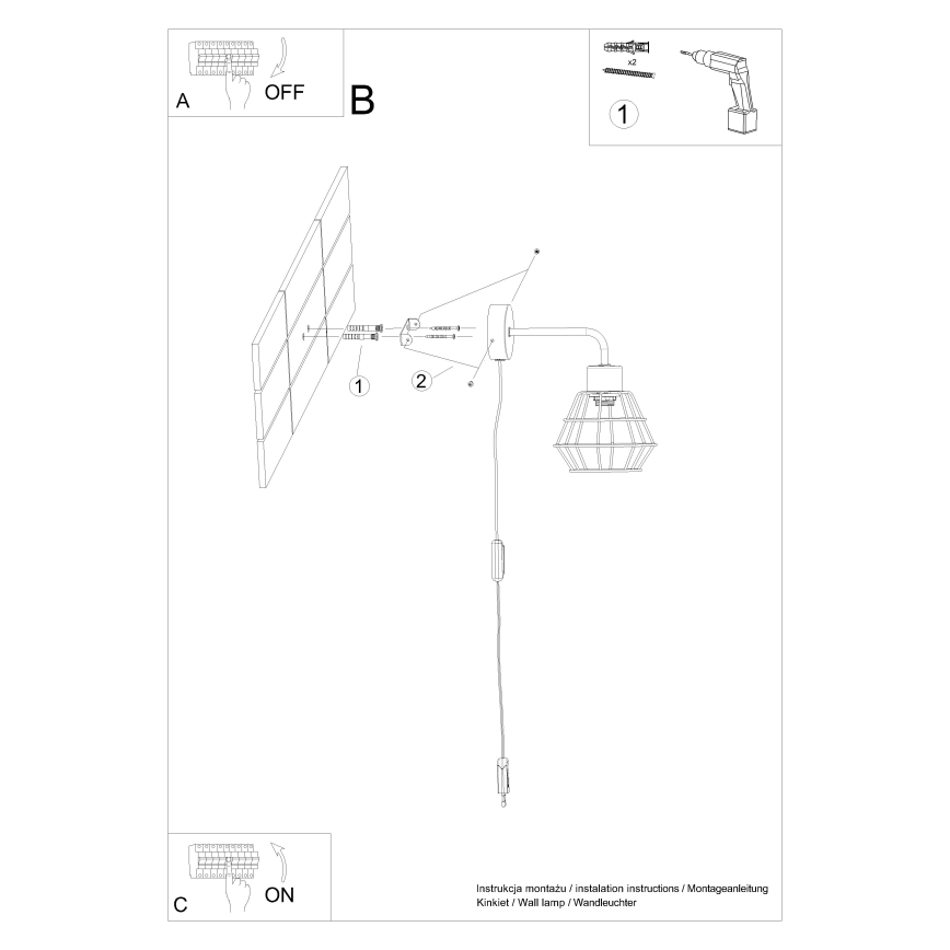 Λάμπα τοίχου SUBA 1xE27/15W/230V μαύρο