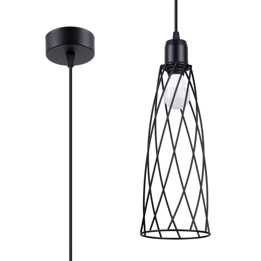 Πολύφωτο με συρματόσχοινο SUBA 1xE27/15W/230V μαύρο