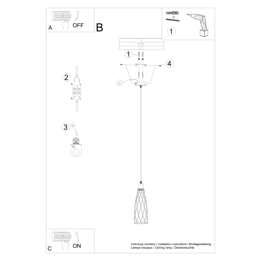 Πολύφωτο με συρματόσχοινο SUBA 1xE27/15W/230V μαύρο