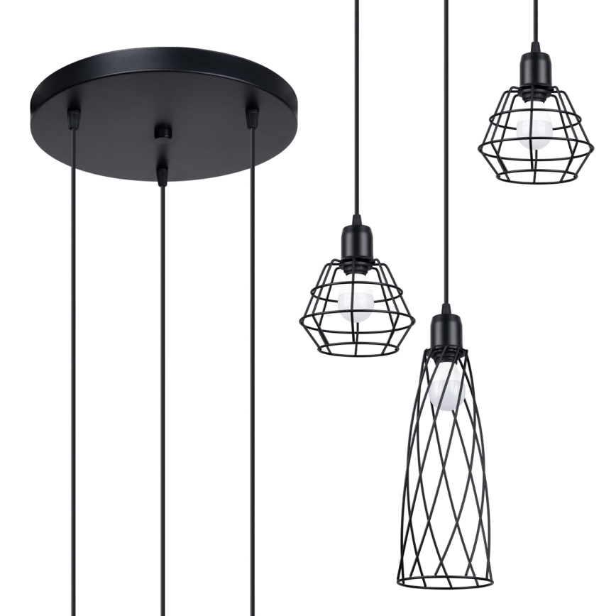Πολύφωτο με συρματόσχοινο SUBA 3xE27/15W/230V μαύρο