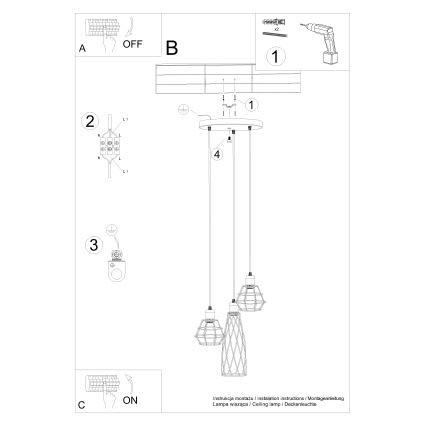 Πολύφωτο με συρματόσχοινο SUBA 3xE27/15W/230V μαύρο