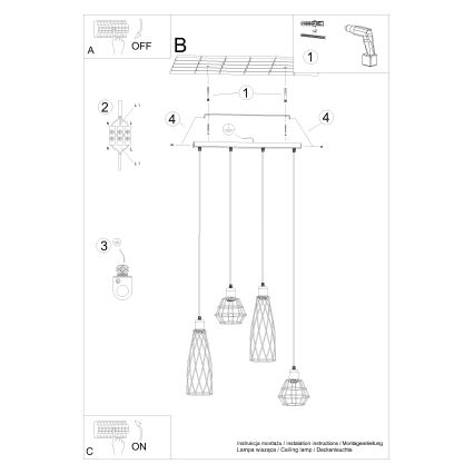 Πολύφωτο με συρματόσχοινο SUBA 4xE27/15W/230V μαύρο