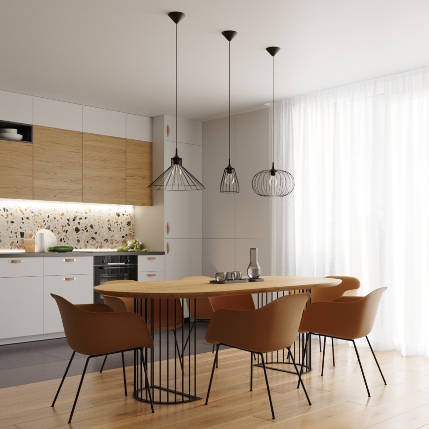 Πολύφωτο με συρματόσχοινο TSUNO 1xE27/15W/230V μαύρο