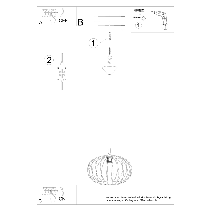 Πολύφωτο με συρματόσχοινο TSUNO 1xE27/15W/230V μαύρο