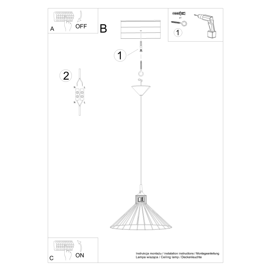Πολύφωτο με συρματόσχοινο EDA 1xE27/15W/230V μαύρο