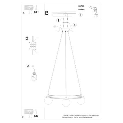 Κρεμαστό φωτιστικό οροφής YOLI 3xG9/8W/230V μαύρο