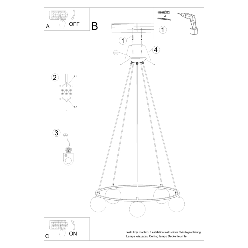 Κρεμαστό φωτιστικό οροφής YOLI 5xG9/8W/230V μαύρο