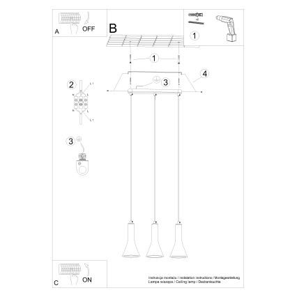 Κρεμαστό φωτιστικό οροφής ράγα REA 3xE14/12W/230V τσιμέντο