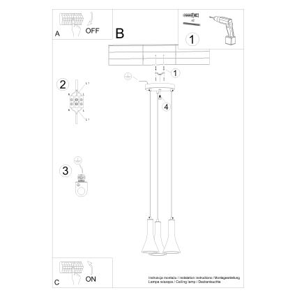 Κρεμαστό φωτιστικό οροφής τρίφωτο REA 3xE14/12W/230V τσιμέντο