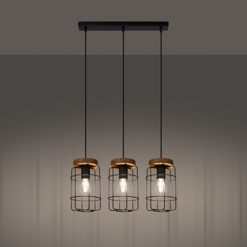 Κρεμαστό φωτιστικό οροφής GOTTO 3xE27/15W/230V μαύρο/οξιά