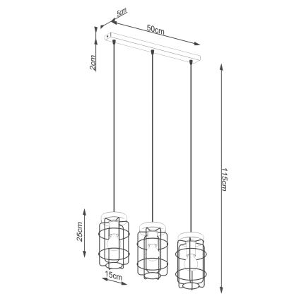 Κρεμαστό φωτιστικό οροφής GOTTO 3xE27/15W/230V μαύρο/οξιά