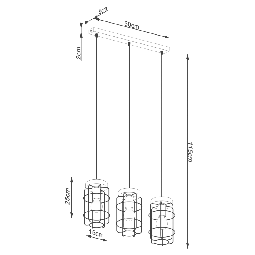 Κρεμαστό φωτιστικό οροφής GOTTO 3xE27/15W/230V μαύρο/οξιά