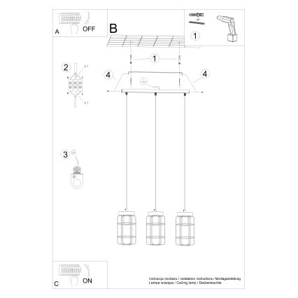 Κρεμαστό φωτιστικό οροφής GOTTO 3xE27/15W/230V μαύρο/οξιά