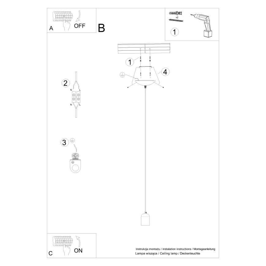 Πολύφωτο με συρματόσχοινο NESO 1xE27/15W/230V τσιμέντο