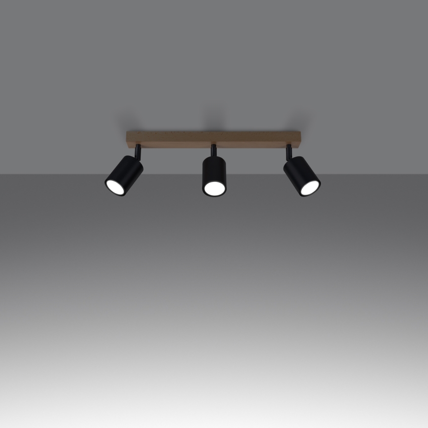 Φωτιστικό σποτ VERDO 3xGU10/10W/230V μαύρο/οξιά