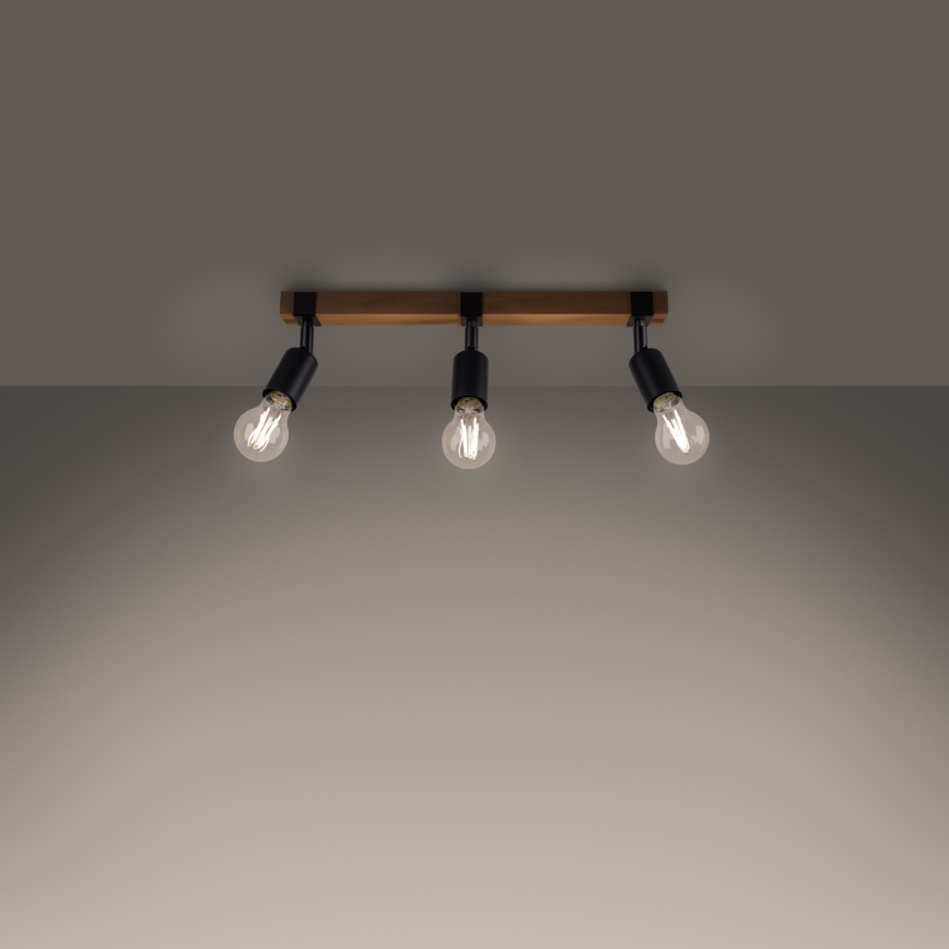 Φωτιστικό σποτ ZUCA 3xE27/15W/230V μαύρο/δρυς