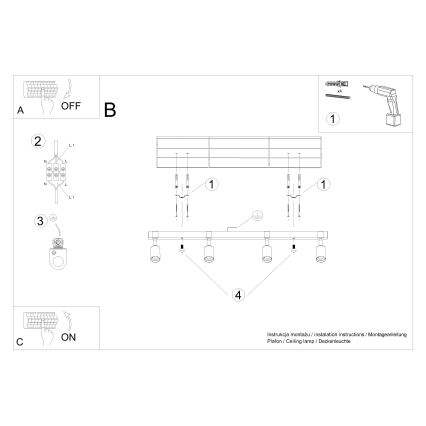 Φωτιστικό σποτ ZUCA 4xE27/15W/230V μαύρο/δρυς