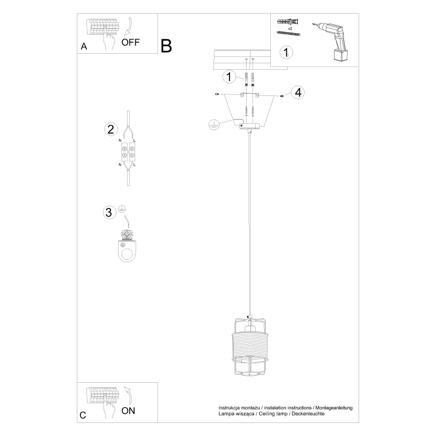 Πολύφωτο με συρματόσχοινο GIZUR 1xE27/15W/230V