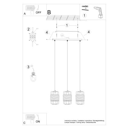 Πολύφωτο με συρματόσχοινο GIZUR 3xE27/15W/230V