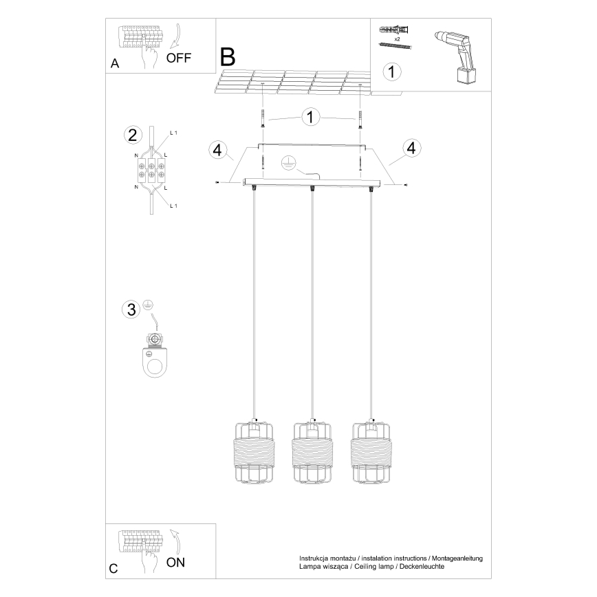 Πολύφωτο με συρματόσχοινο GIZUR 3xE27/15W/230V