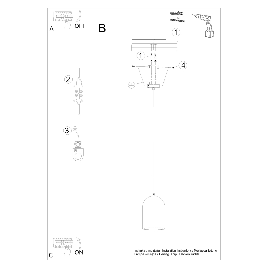 Πολύφωτο με συρματόσχοινο NIMIS 1xE27/15W/230V τσιμέντο